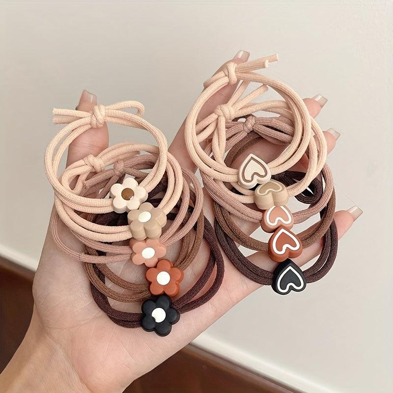 5pcs Love Heart Pattern Leather Band Hair Rope