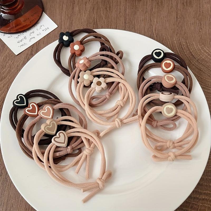 5pcs Love Heart Pattern Leather Band Hair Rope