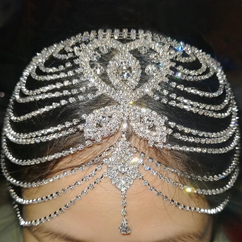 Rhinestone Hair Chain Jewelry Silver Headpiece Tassel Chain Headband