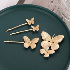 Golden Butterfly Shaped Hair Pin Alloy Hairpin Hair Clip For Side Hair Bang