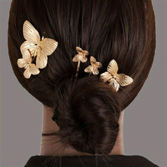 Golden Butterfly Shaped Hair Pin Alloy Hairpin Hair Clip For Side Hair Bang