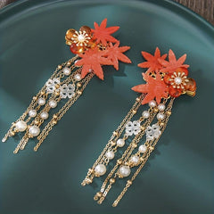Flower Hairpin With Tassel Maple Leaf Hair Accessories