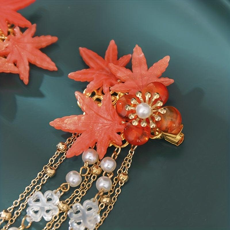 Flower Hairpin With Tassel Maple Leaf Hair Accessories