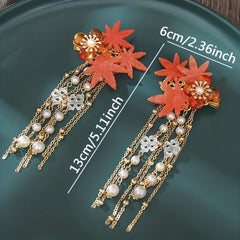 Flower Hairpin With Tassel Maple Leaf Hair Accessories