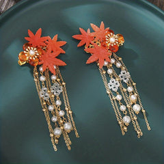 Flower Hairpin With Tassel Maple Leaf Hair Accessories