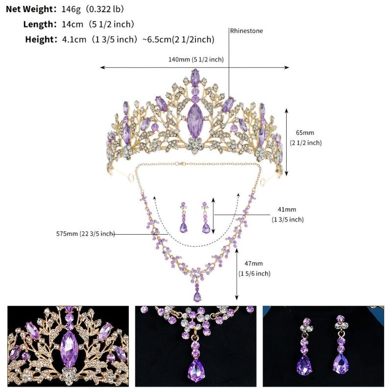3PC Wedding Jewelry Set Necklace Earrings Crown Bridal Accessory