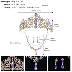 3PC Wedding Jewelry Set Necklace Earrings Crown Bridal Accessory