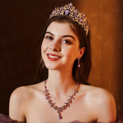 3PC Wedding Jewelry Set Necklace Earrings Crown Bridal Accessory