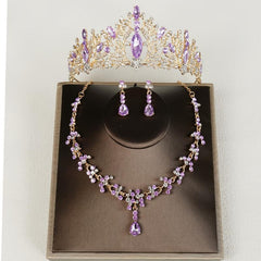 3PC Wedding Jewelry Set Necklace Earrings Crown Bridal Accessory