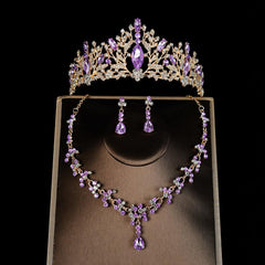 3PC Wedding Jewelry Set Necklace Earrings Crown Bridal Accessory
