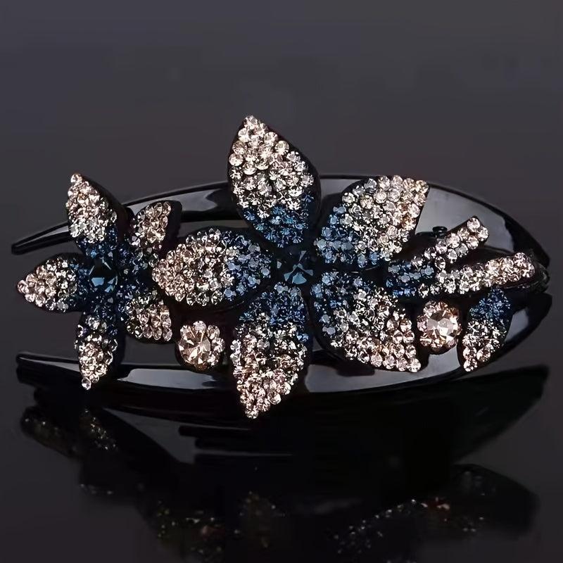 4pcs Rhinestone Flower Hair Clip Crystal Hairpin Non Slip Women Barrette