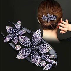 4pcs Rhinestone Flower Hair Clip Crystal Hairpin Non Slip Women Barrette