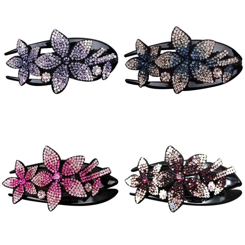 4pcs Rhinestone Flower Hair Clip Crystal Hairpin Non Slip Women Barrette