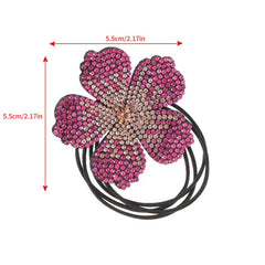 Flower Decor Hair Tie Non Slip Rhinestone Scrunchie Ponytail Holder
