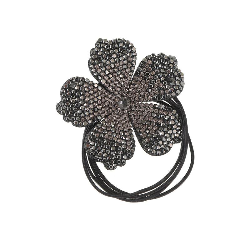 Flower Decor Hair Tie Non Slip Rhinestone Scrunchie Ponytail Holder