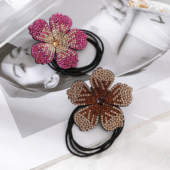 Flower Decor Hair Tie Non Slip Rhinestone Scrunchie Ponytail Holder