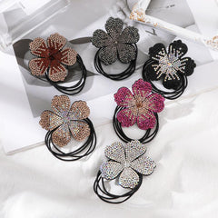 Flower Decor Hair Tie Non Slip Rhinestone Scrunchie Ponytail Holder