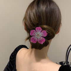 Flower Decor Hair Tie Non Slip Rhinestone Scrunchie Ponytail Holder
