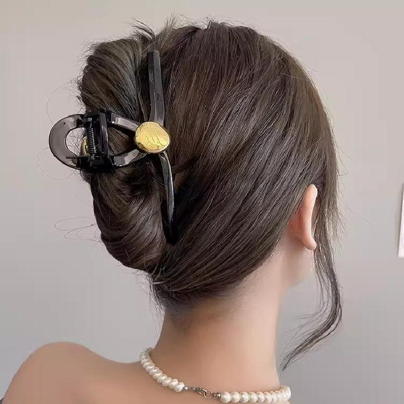Golden Round Decor Hair Claw Clip Non-slip Ponytail Holder Women Girl Hair Claw