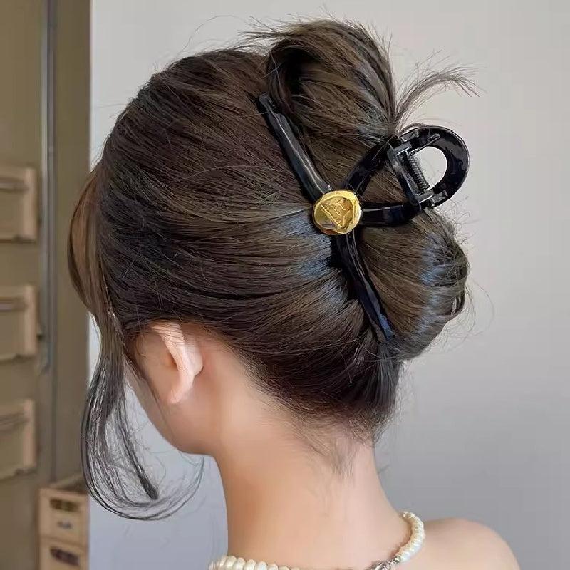 Golden Round Decor Hair Claw Clip Non-slip Ponytail Holder Women Girl Hair Claw
