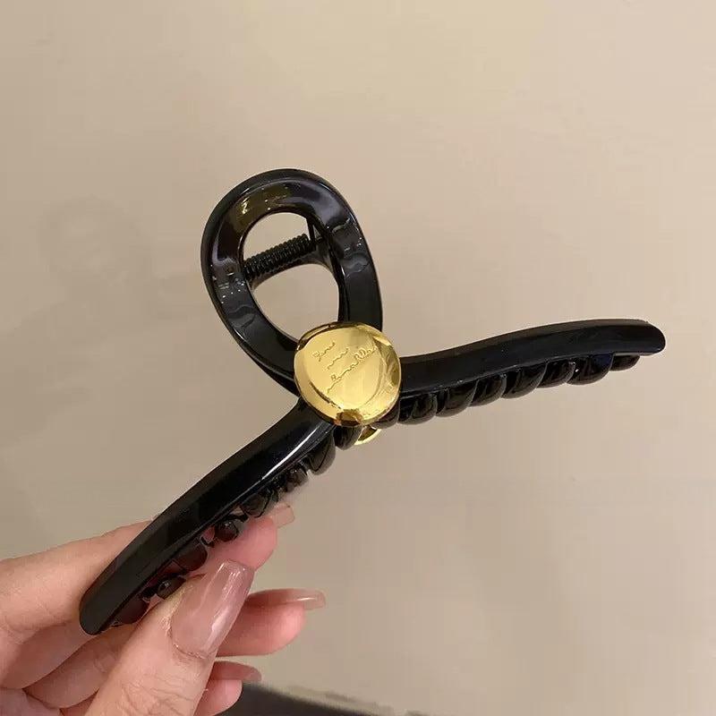 Golden Round Decor Hair Claw Clip Non-slip Ponytail Holder Women Girl Hair Claw