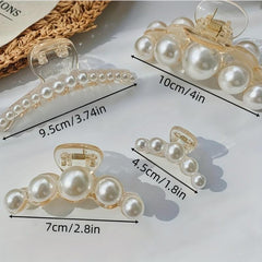 4pcs Faux Pearl Hair Claw Clip Nonslip Ponytail Holder Women Girls Hair Clip