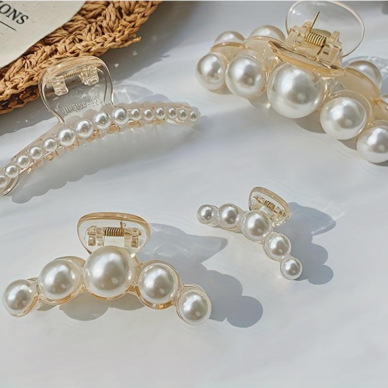 4pcs Faux Pearl Hair Claw Clip Nonslip Ponytail Holder Women Girls Hair Clip