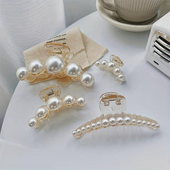 4pcs Faux Pearl Hair Claw Clip Nonslip Ponytail Holder Women Girls Hair Clip