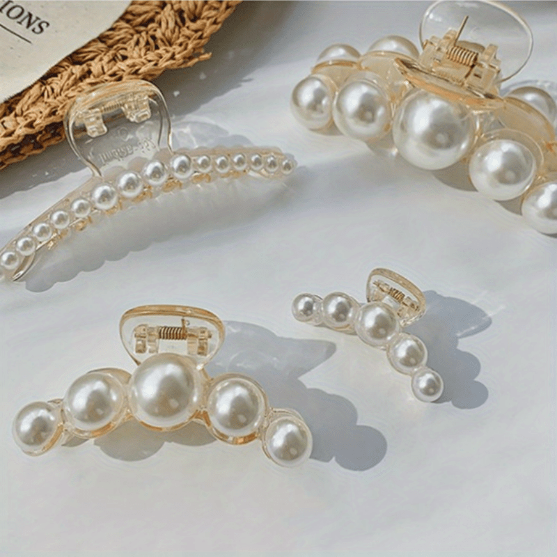 4pcs Faux Pearl Hair Claw Clip Nonslip Ponytail Holder Women Girls Hair Clip