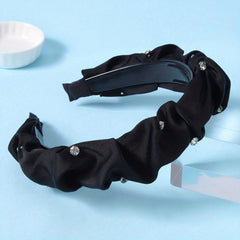 Pleated Satin Headband with Rhinestone Decor - Hair Hoop Style for Women Girls