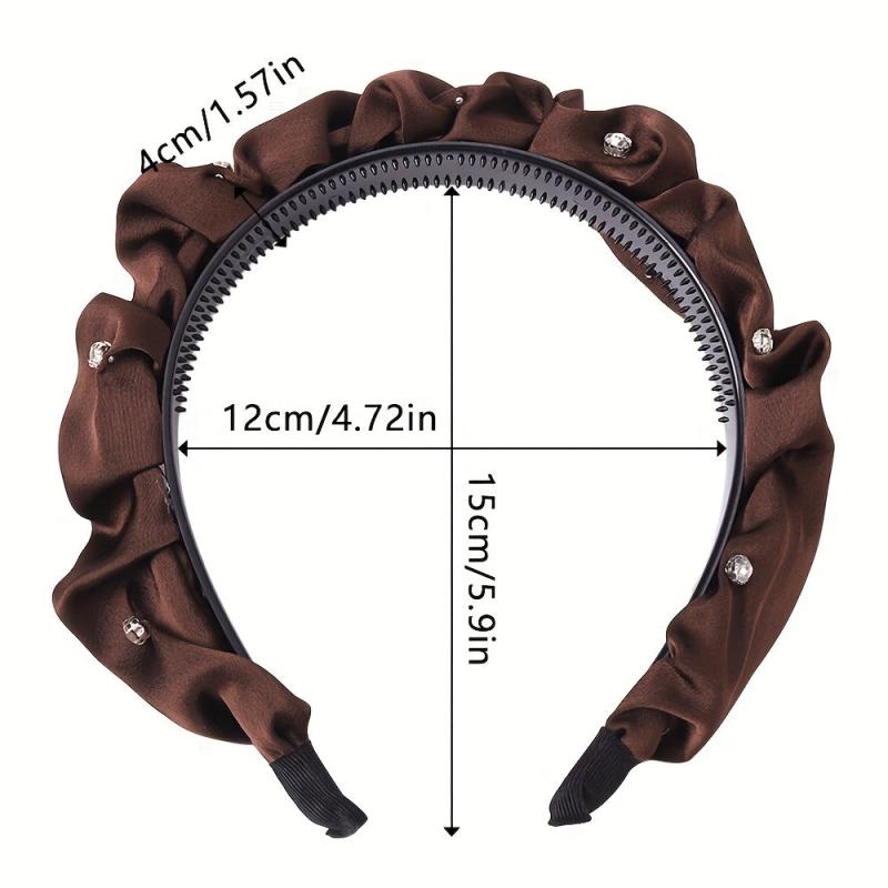 Pleated Satin Headband with Rhinestone Decor - Hair Hoop Style for Women Girls