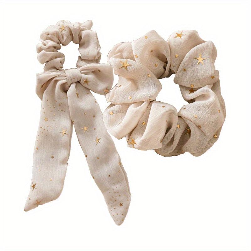 2pcs Glitter Star Chiffon Scrunchies Hair Tie Ponytail Holder