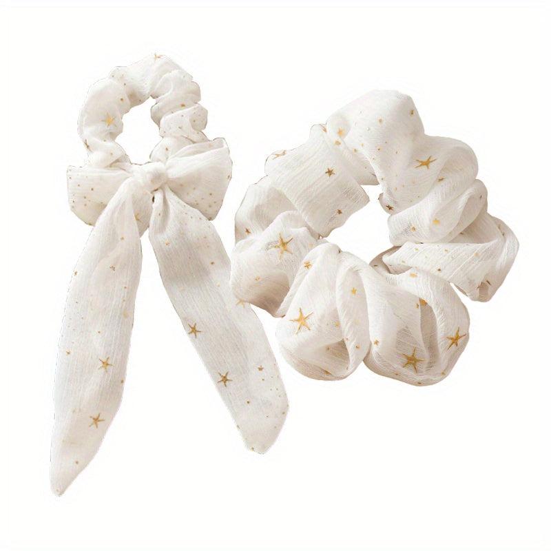 2pcs Glitter Star Chiffon Scrunchies Hair Tie Ponytail Holder