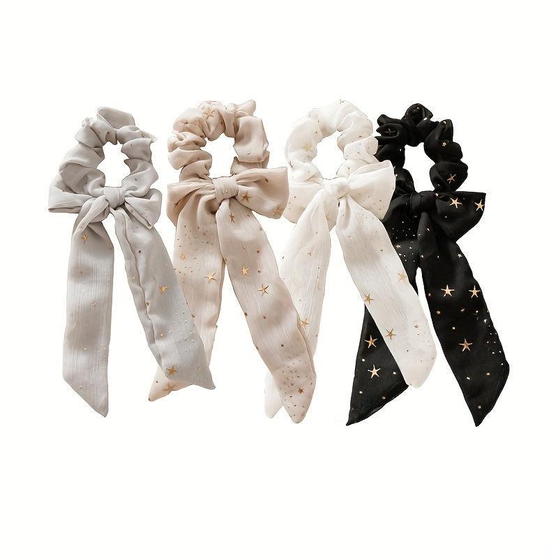 2pcs Glitter Star Chiffon Scrunchies Hair Tie Ponytail Holder