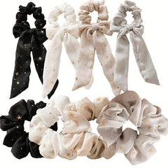 2pcs Glitter Star Chiffon Scrunchies Hair Tie Ponytail Holder