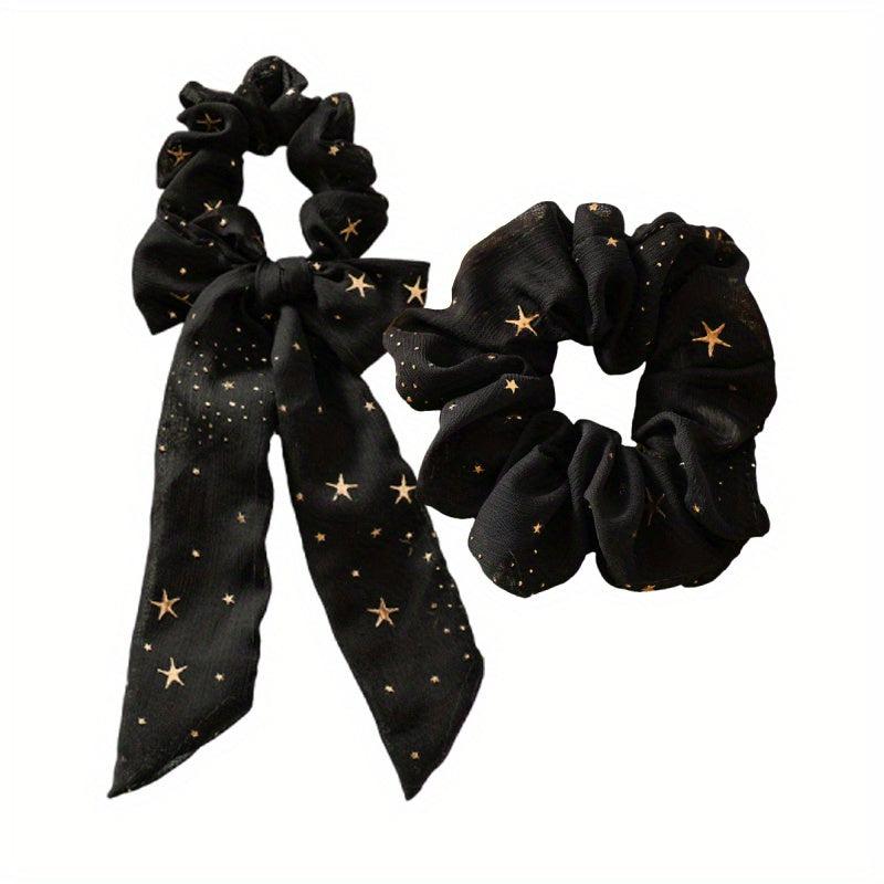 2pcs Glitter Star Chiffon Scrunchies Hair Tie Ponytail Holder