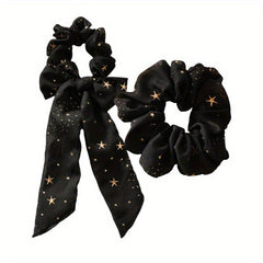 2pcs Glitter Star Chiffon Scrunchies Hair Tie Ponytail Holder