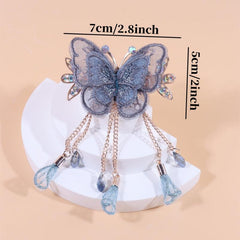 Butterfly Embroidered Hair Claw Clip with Tassel Chain