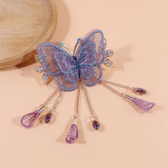 Butterfly Embroidered Hair Claw Clip with Tassel Chain