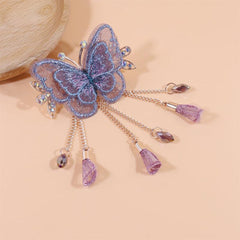 Butterfly Embroidered Hair Claw Clip with Tassel Chain