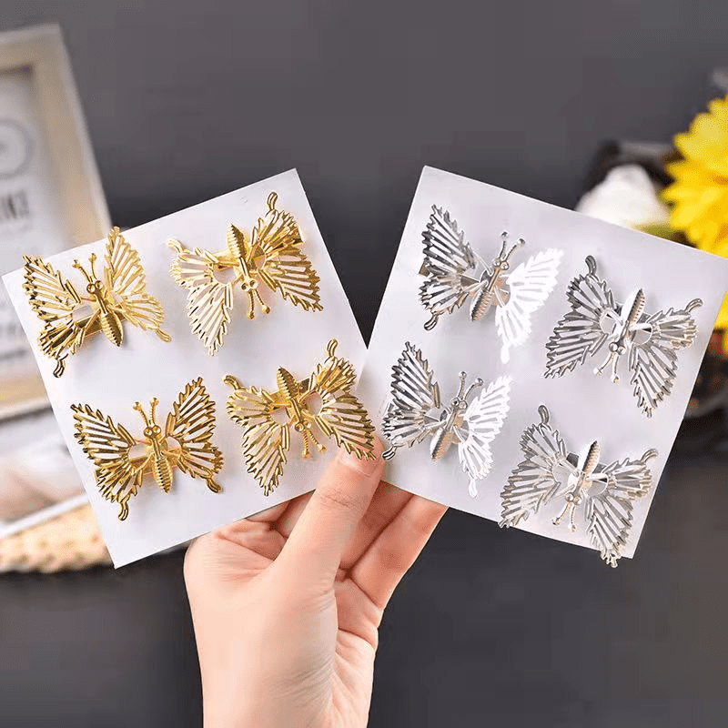 2pcs Butterfly Hair Clip Golden Silvery Hair Accessories For Women