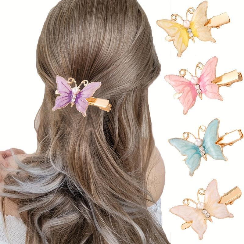 2pcs Butterfly Hair Claw Pearl Decor Clip for Women Girls Hair Bang Braids