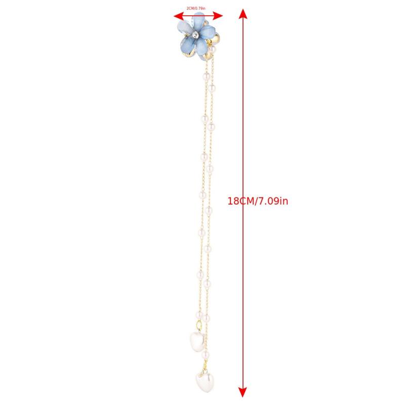 Sweet Jelly Flower Hair Clip With Chain Faux Pearl Tassel Hair Claw