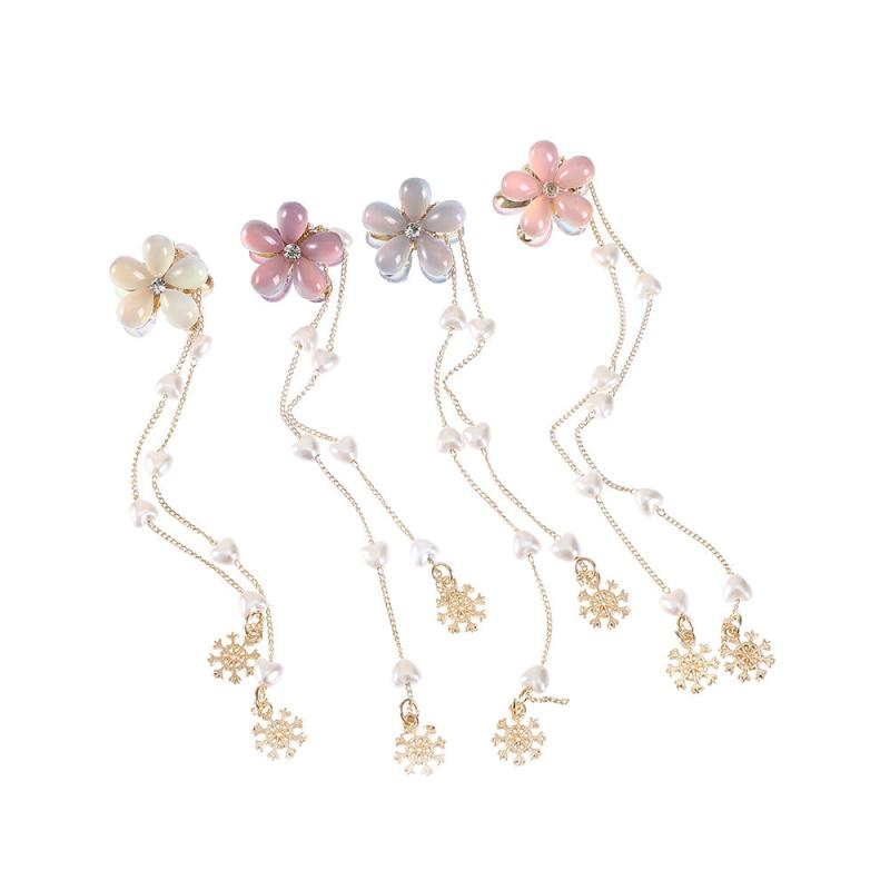 Sweet Jelly Flower Hair Clip With Chain Faux Pearl Tassel Hair Claw