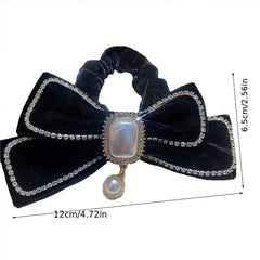 Velvet Bow Scrunchies with Rhinestone Brim Hair Tie