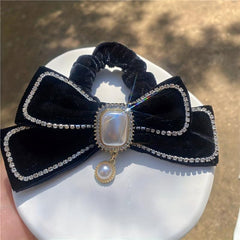 Velvet Bow Scrunchies with Rhinestone Brim Hair Tie