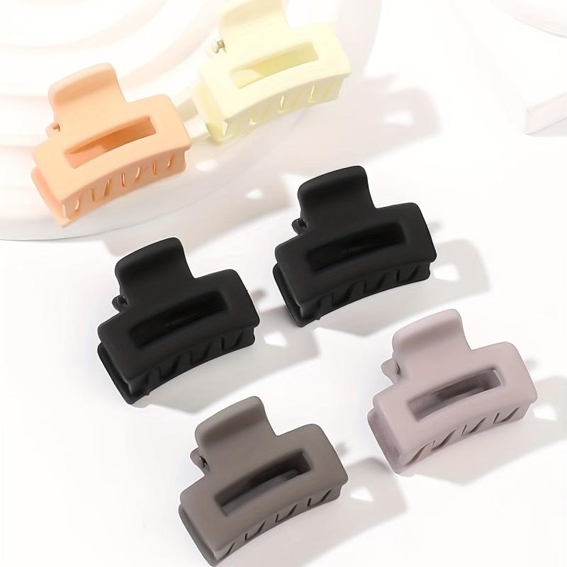 6pcs Small Hair Claw Solid Hollow Rectangle Shaped Nonslip P