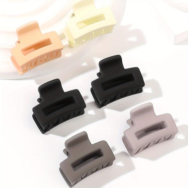 6pcs Small Hair Claw Solid Hollow Rectangle Shaped Nonslip P