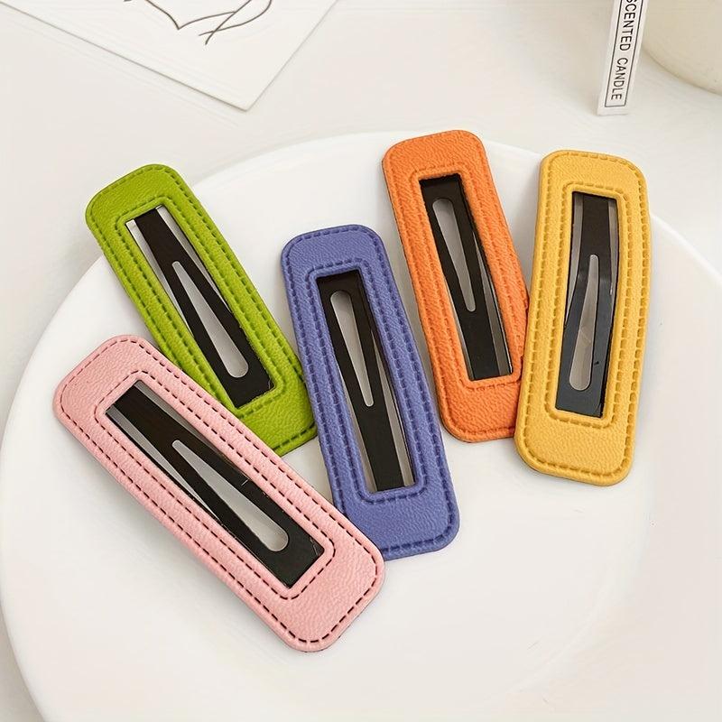 5pcs PU Leather Hair Clip Snap Clip Side Hair Bang Braids Women Girls Sweet