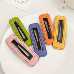 5pcs PU Leather Hair Clip Snap Clip Side Hair Bang Braids Women Girls Sweet